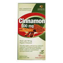 Load image into Gallery viewer, Genceutic Naturals Organic Cinnamon - 500 Mg - 60 Capsules
