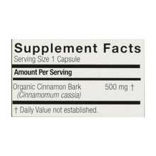 Load image into Gallery viewer, Genceutic Naturals Organic Cinnamon - 500 Mg - 60 Capsules

