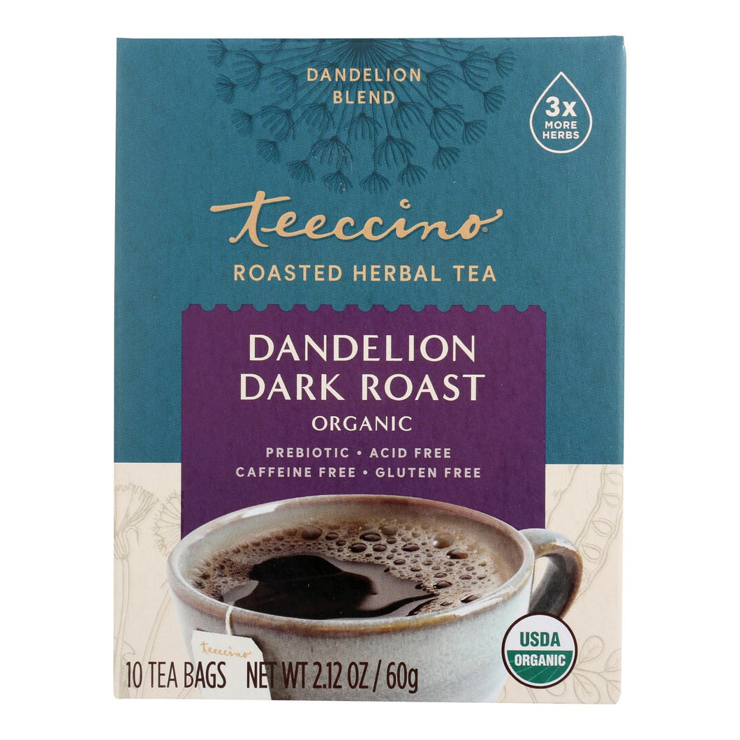 Teeccino Coffee Tee Bags - Organic - Dandelion Dark Roast Herbal - 10 Bags